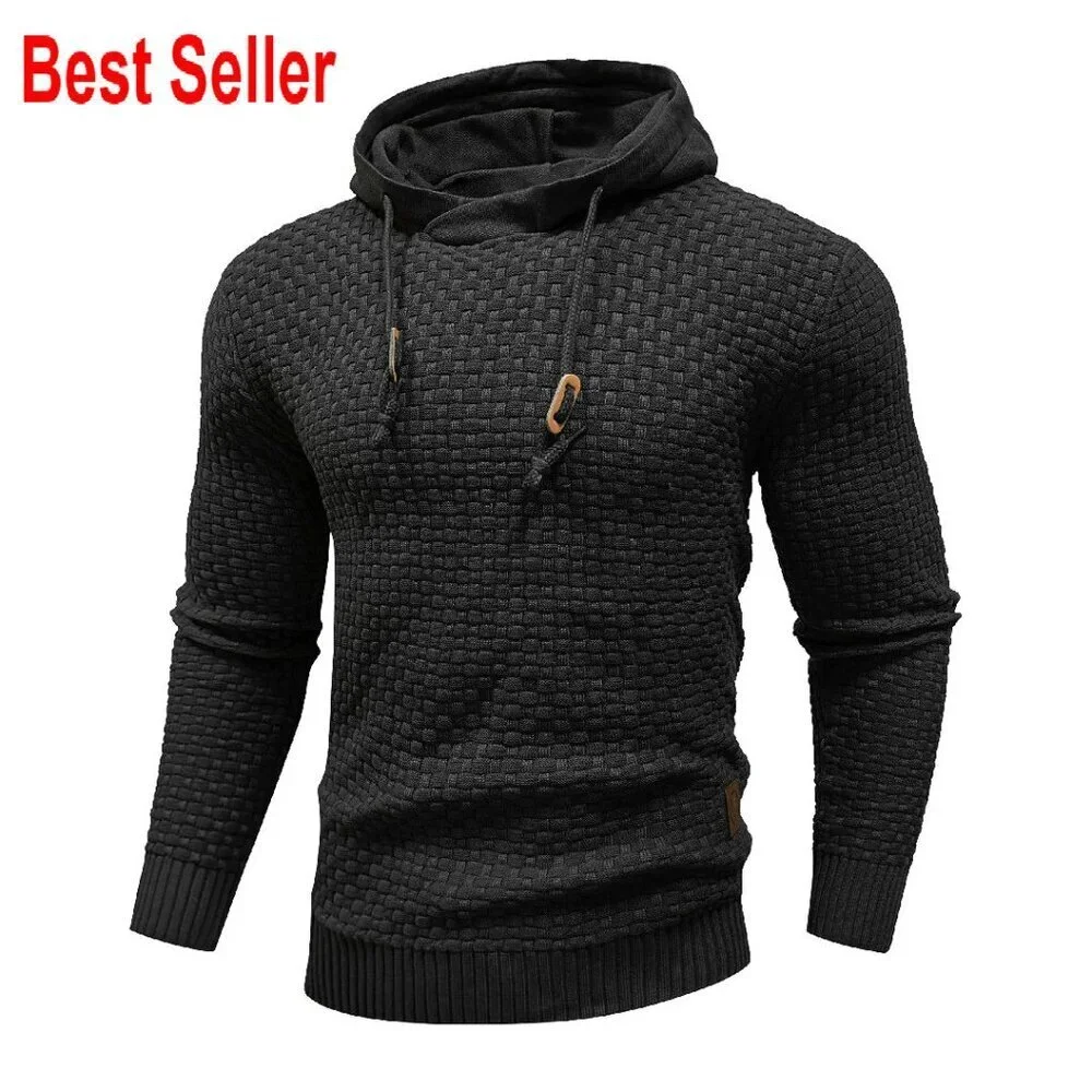 Slim Fit Hooded Sweatshirt Knitted Pullover Trendy Weave Texture Lightweight